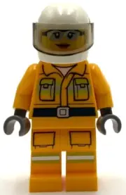Lego New Fire Reflective Stripes Bright Light Orange Suit White Helmet Minifig