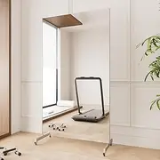 brisafe Home Gym Mirror 360° Swivel on Wheels, 67" X 40" Extra Large Full Body Rolling for Yoga, Nano Film Super Lightweight Unbreakable Full Length Mirror, White, 9.5 lbs
