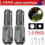 3PCS Rechargeable LED Flashlight Tactical Police Super Bright Torch Zoomable USA