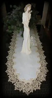 Rose Lace Table Runner Dresser Scarf 54" Soft Gold White Doily