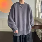 Long-Sleeve Plain Knit Top Gray - L