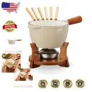 Rustic 2 Qt Cast Iron Fondue Pot Set with Forks & Stand - Farmhouse Style