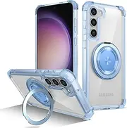 [YOUULAR] Golden Shield Rotation 360 Gegrees Mobile Phone Holder Case for Samsung Galaxy S23 Plus, [Support Wireless Charging] Slim Shockproof Protective Phone Cover Cases, Blue