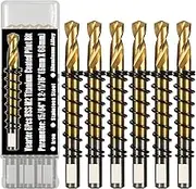 Vearter 6Pcs Titanium-Plated Pilot Drill Bit for Hole Saw, HSS M2 Hole Saw Center Drill Bit for Metal, Stainless Steel, Iron, Aluminum Alloy, Wood, Plastic