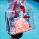 清新夏日透明PVC手提袋 手拎游泳包 時尚旅行沙灘包 乾濕分離包