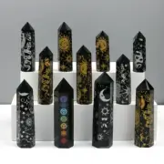 Natural Crystal Hexagonal Obsidian Quartz Obelisk Wand Point Prism Healing Tower