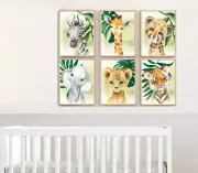 Nursery Decor Africa Jungle Baby Animals Tiger Giraffe Zebra Prints Set of 6