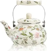 OLYTARU Enamel Teapot floral,Large Porcelain Enameled Teakettle,Colorful Water Tea Kettle pot for Stovetop,Small Retro Classic Design (style01 Growing)
