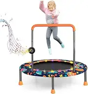 HONEY JOY 36” Mini Trampoline for Kids, Toddler Music Trampoline w/Colorful LED Lights & Bluetooth Speaker, Indoor Exercise Rebounder w/Foam Handle & Padded Cover for Ages 3 +