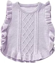 [Generic] Newborn Infant Baby Knitted Vest Tops Coat Cotton Sleeveless Toddler Kids Boy Girl Sweater Clothes Ruffle Crewneck Pullover Outfits Boys Dress Sweater (Purple, 6-9 Months)