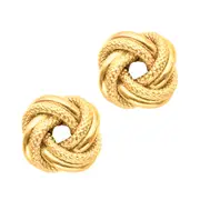 14k Yellow Gold Shiny And Textured Double Row Love Knot Stud Earrings, 10mm