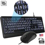 Delton KBM20 Large BIG Button/Keys Backlight Keyboard with Optical Mouse, Black
