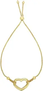[JewelryWeb] 14k Gold Yellow Finish Chain:1mm Element:14x18mm Love Heart Fancy Bracelet Draw String Clasp 23 Centimeters Link-Bracelet for Women and Men