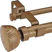 SKYPLUS LIVING Faux Wood Style Curtain Rod Set with Wood Grain Round Finial, 72-144 inch, Standard Double Drapery Rod for 1 Pack, 1 inch diameter, Adjustable Length