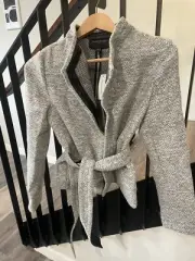 Banana Republic - Gray Tweed Wool Blend Tie Front Blazer Jacket - XS / 0 - NWT