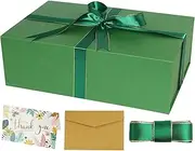 YINUOYOUJIA Large Gift Box 14x9x4.5 Inch, Green, Multi-purpose, Floral Theme, Magnetic Closure Lid, Ribbon, Card, Perfect for Multiple Occasions