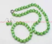 8mm Mexican Light Green Opal Gemstone Round Beads Necklace Bracelet Earring Set