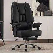 EXCEBET Big and Tall Office Chair 400lbs Wide Seat, Leather High Back Executive Office Chair with Foot Rest, Ergonomic Office Chairs Lumbar Support for Lower Back Pain Relief (Black)