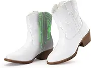 [PATPAT] Cowgirl Boots Girls Little Big Kids Cowboy Western Boots Boys Metallic Horse Riding Shoes Short Calf Sparkly Star Embroidered Pointed Round Toe Side Zipper Low Heel Party Birthday Country Pull on,