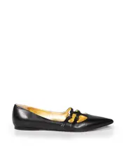 Black Leather Buckle Point Toe Flats