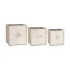 Antiqued Cream Square Metal Planters W/ Chicken Wire Detail- Medium
