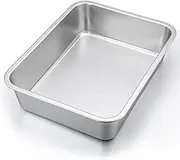P&P CHEF 12.75-inch Deep Baking Pan, Rectangular Cake Roaster Pasta Lasagna Baking Cookie Sheet Pan Stainless Steel, 12.75"x10"x3.2", Heavy Duty & Durable, Oven & Dishwasher Safe