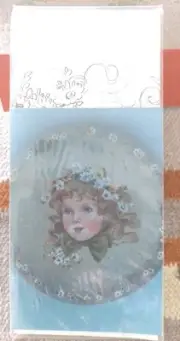 DELANE LANGE BLONDE GIRL DAISY CROWN ROUND HAT BOX TOP PAINTING PATTERN 1986 60