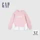 Gap 女童裝 Logo印花假兩件圓領長袖上衣-粉色(890218)