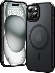 TAURI for iPhone 15 Case 6.1" with Translucent Matte Back, Compatible with MagSafe, Military-Grade Protection, [Anti-Fingerprint] Shockproof Frosted Magnetic Phone Cover - Black