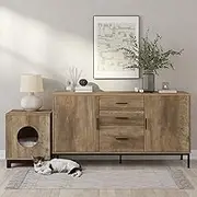 Merryluk Sideboard Buffet Cabinet Set with End Table for Home,Modern Industrial Coffee Bar Cabinet with Metal Legs for Pantry Display Organizer Dining Furniture Living Room Home