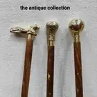 Lot Of 3 piece Antique Walking Cane Wooden Walking Stick Gold Brass Handle Knob