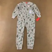Macy's Kids Size XS 4/5 Gray Christmas Graphic Full Zip One Piece Pajamas NWT