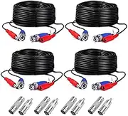 4-Pack 60ft Black Pre-Made All-in-One BNC Male to Male Video and Power Cable Wire Cord with RCA Connector for CCTV Security Camera