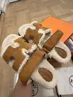 Hermes Chypre Sandals 37 Shearling Goatskin Naturel