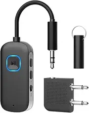 SANOTO Bluetooth 5.3 Transmitter, Airplane Bluetooth Adapter 2-in-1 Wireless Audio Transmitter/Receiver with 3.5mm Aux, Dual Pairing for Airpods/Headphones, Compact Design for Flights, TV, Car Stereo