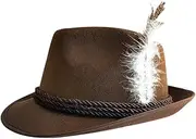 [Dickly] Felt Fedora Hat Jazz Hat Cap with Feather Wide Brim Vintage Style Durable Dry Clean Costume Accessory Classic Style for Men and Women