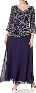 J Kara Plus Size Womens V-Neck with 3/4 Sleeve Long Dress