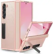 [ELEPIK] Case for Samsung Z Fold 6 with Kickstand, [Hinge Protection], [Full Body Protection] [Built-in Screen Protector] [PU Leather] Phone Case for Samsung Galaxy Z Fold 6 5G (Pink)
