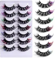 FEITA Colored Lashes 20mm Strip False Eyelashes with Color Fluffy 8D Thick Volume Eyelash Curly Rainbow Fake Eye Lashes 7 Pairs Multi Pack