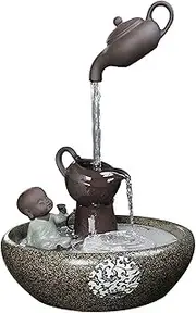 Indoor Tabletop Fountains 16.1" Tall Indoor/Outdoor Tabletop Water Fountain Creative Chinese-Style Magic Teapot Waterfall Fountain - Gifts for Friends for Good Luck Decoration Meditation Fountain