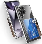 [Lumobrilla] Wallet for Samsung Galaxy S24 Ultra Case with Credit Card Holder,Up to 2 Cards,Anti-Yellowing,Shockproof Protective Soft TPU+Hard PC Slim Phone Case for S24 Ultra,Clear