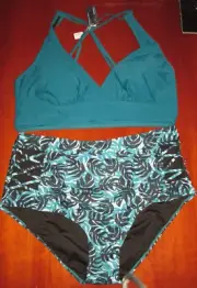 NWT Summer Mae Teal 2-Piece Bikini Womens Size 22W Sexy Mesh Inserts Lined 33269