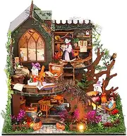 DIY Mini House Kit Wooden Vintage Magic Cottage with Furniture and LED Light Handmade Mini Crafts Dollhouse Exquisite Wooden Model Building Set for Boys Girls Over 14 Years Old