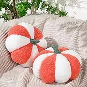 Queekay 2 Pcs Thanksgiving Fall Pumpkin Shaped Throw Pillow 11 x 9.5 Inch 3D Pumpkin Sofa Throw Pillow Cushion for Car Bedroom Home Decoration Couch(White and Orange)