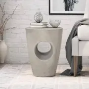 Noble House End Table 14.5" x 18.5" Sirius Round Lightweight Ceramic Concrete