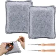 Needle Felting Pad, 2 PCS Needle Felting Mat and 2 Felt Needle, Grey Sponge Needle Felting Kit, Natural Wool Needled Felting Pad, Large Square Needle Felt Pad for Felting Project Needle Felting