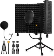 Recording Microphone Isolation Shield with Pop Filter & Tripod Stand,Mic Shield