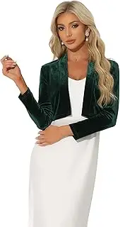 Allegra K Velvet Shrug for Women Long Sleeve Open Front Cardigan Cropped Bolero Jacket