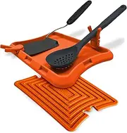Blue Bosti Nottadrip Silicone Spoon Rest for Stove Top - Kitchen Spoon Rest for Countertop, Ladle Holder, All in 1 Serving Station, Elevate Handles, Drip to Tray, Mess Free - 5PC Trivet Set - Orange