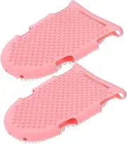 PLAFOPE 2pcs Exfoliating Body Scrubber Glove Soft Massage Brush for Shower Back Bathing Comfortable Long Handle Scrubbing Brush for Dry Brushing